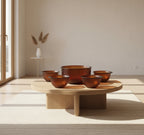 SALADIER et ses BOLS verre ambré 70's.