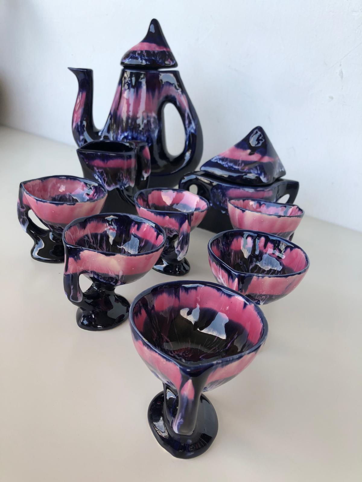 SERVICE A CAFE CERAMIQUE  Signé VALLAURIS