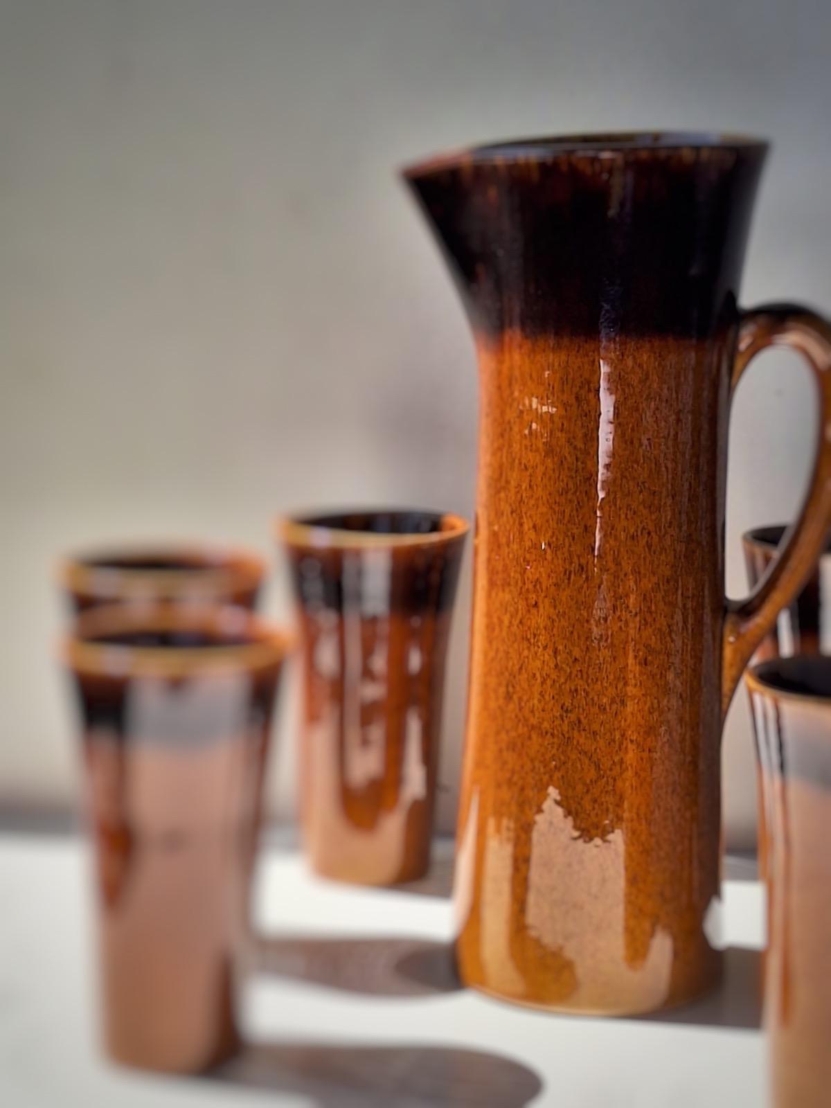 SERVICE ICED TEA GLADYS  Signé Claude PACI Atelier de VALLAURIS 1970