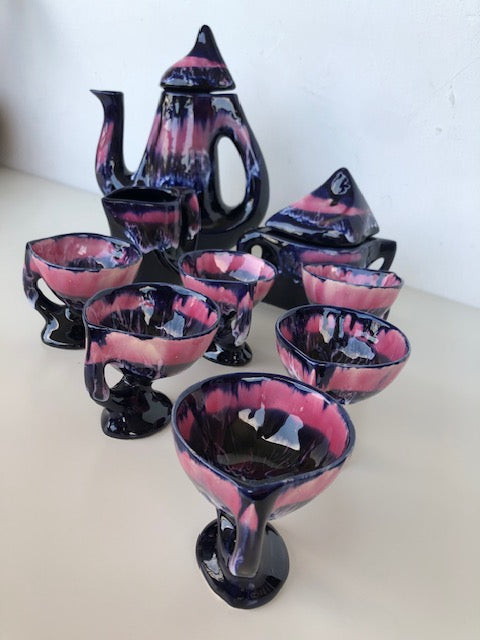 VALLAURIS Service à café CERAMIQUE 9 pièces  Signé