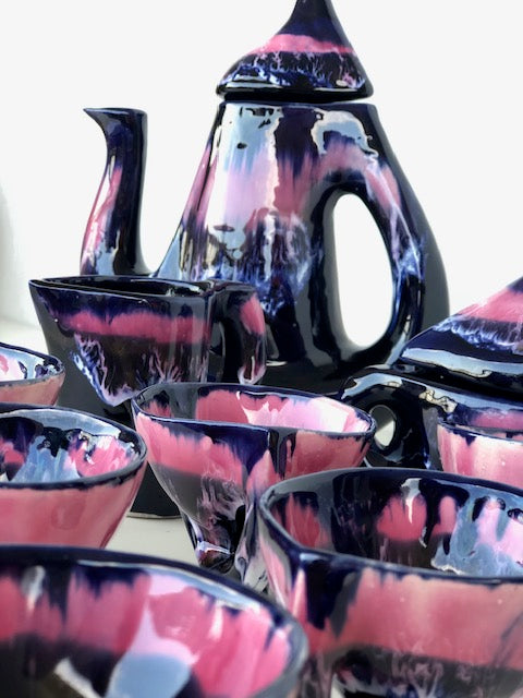 VALLAURIS Service à café CERAMIQUE 9 pièces  Signé