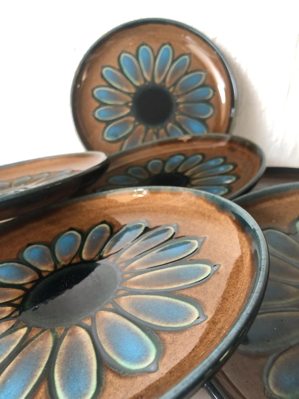 Lot De 6 Assiettes Plates Vintage En Grès - Marron - Fabrication Française - Rustique