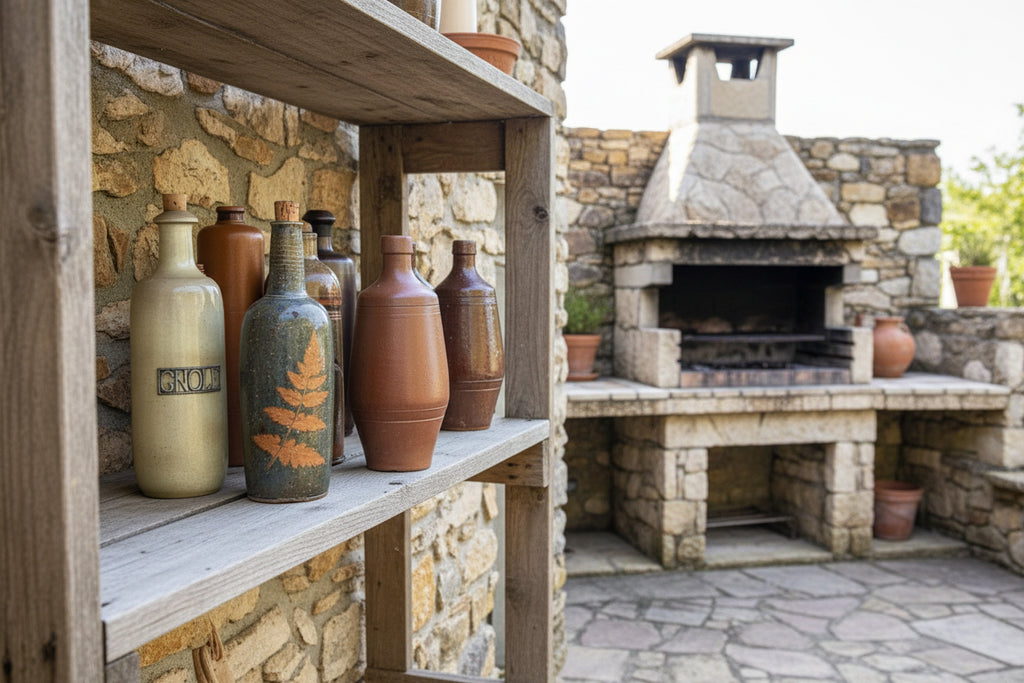 BOUTEILLE Grès Motif Feuille  Estampillé