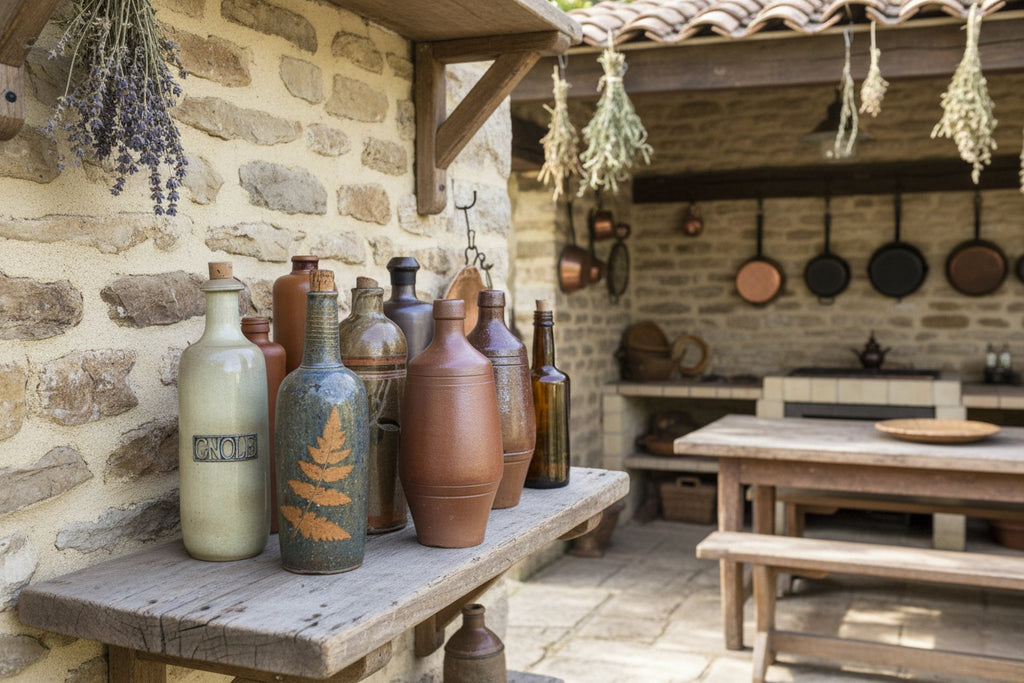 BOUTEILLE Grès Motif Feuille  Estampillé