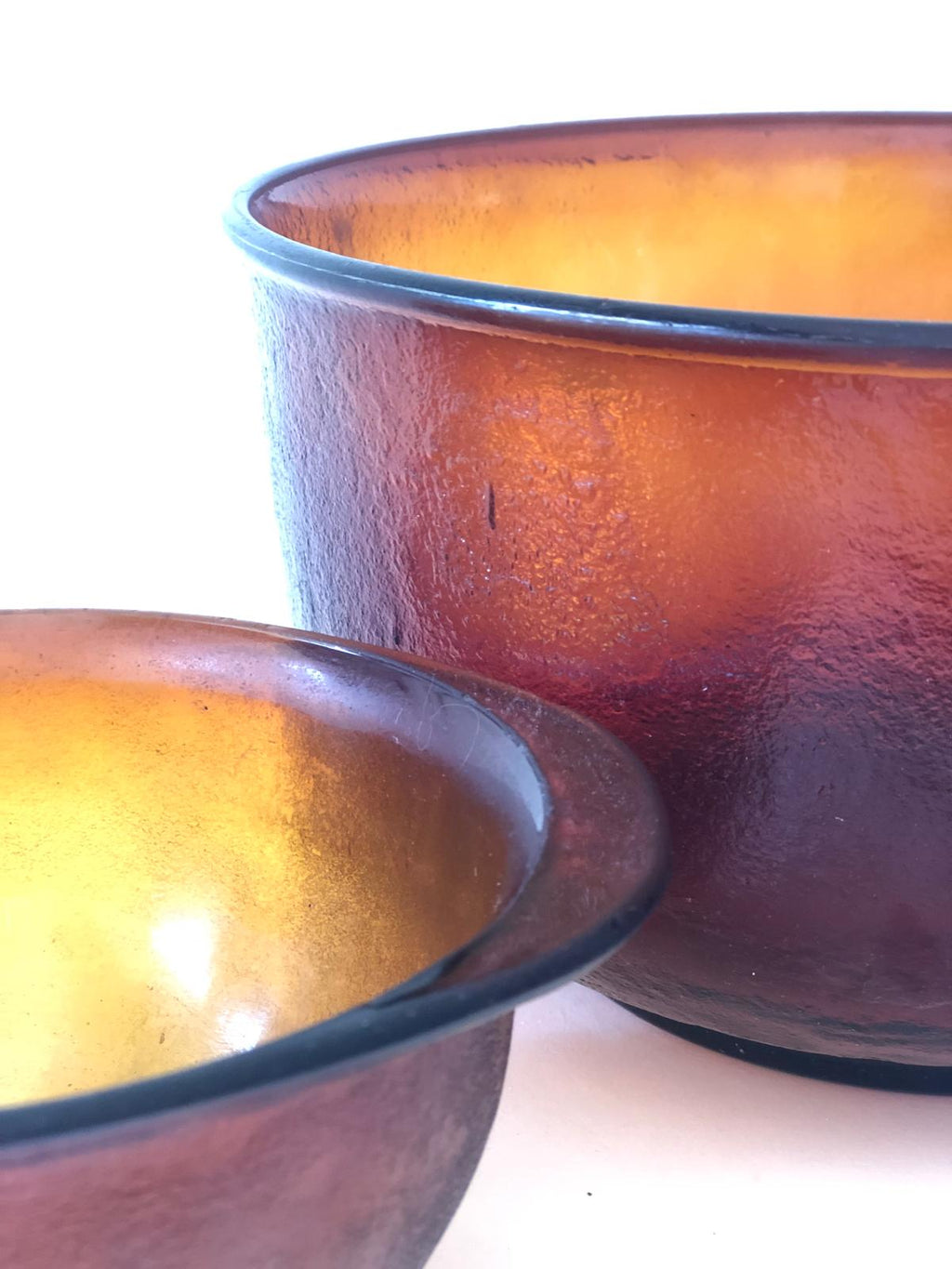 SALADIER et ses BOLS verre ambrés 70's