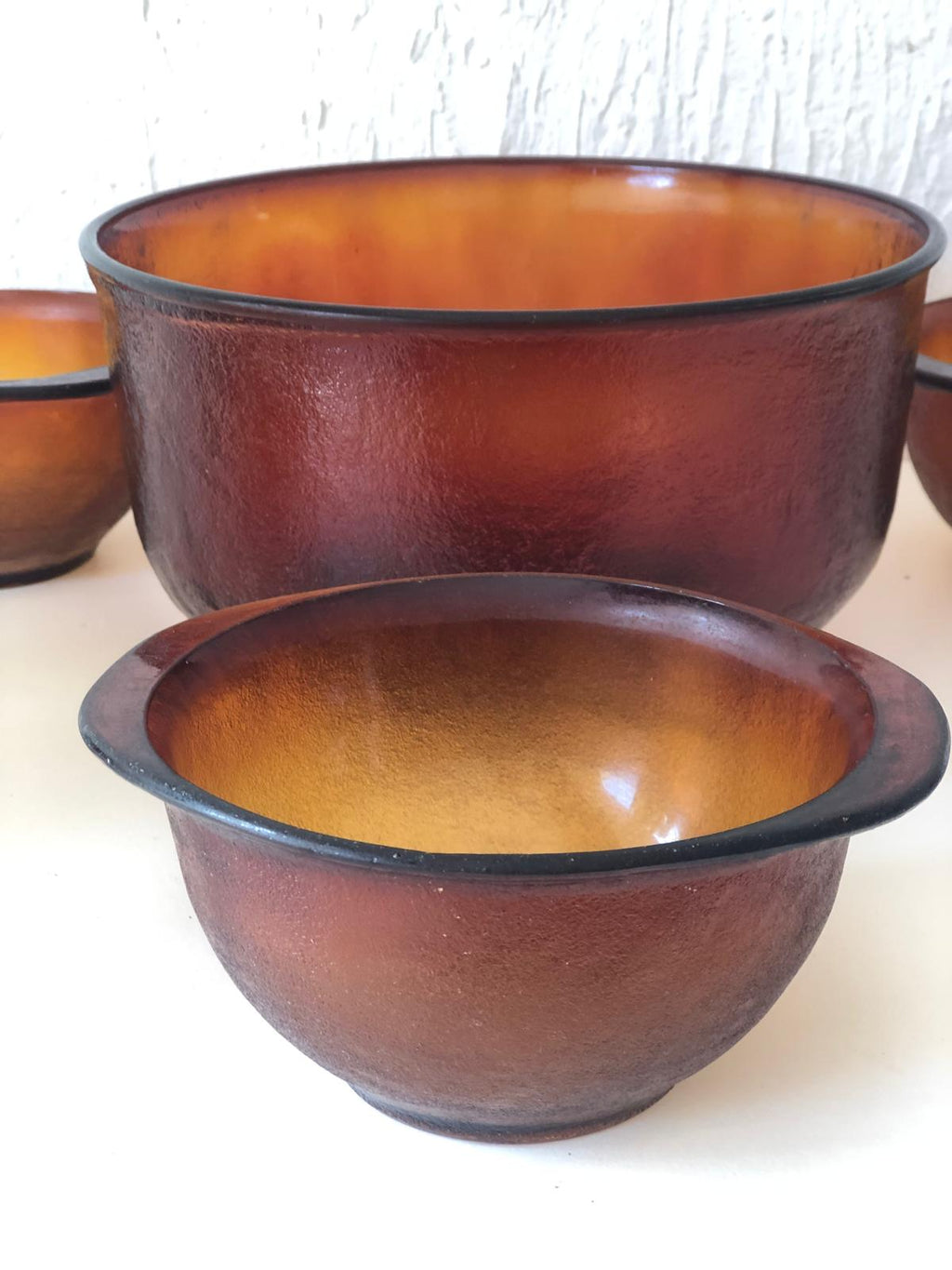 SALADIER et ses BOLS verre ambrés 70's