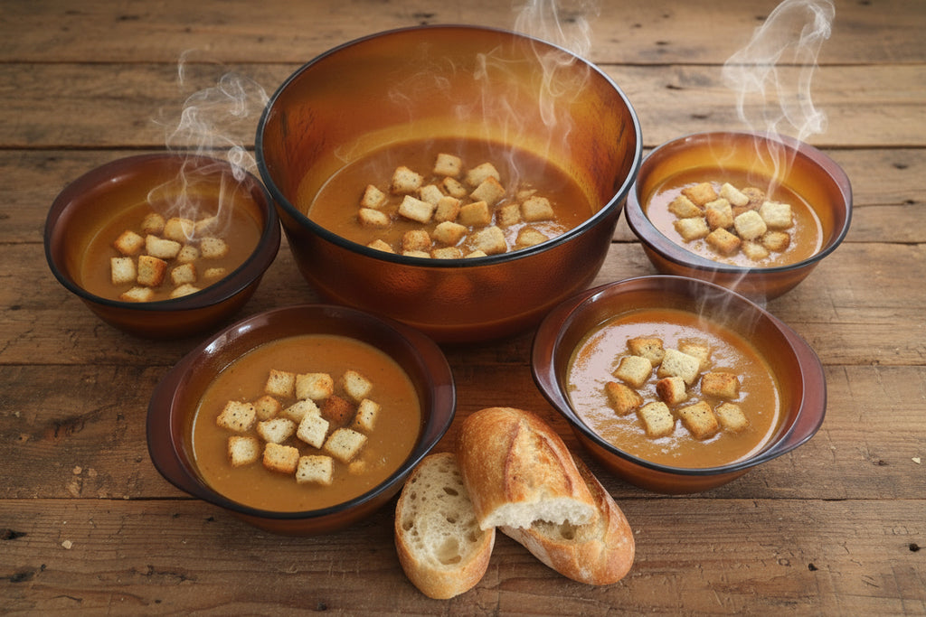 SALADIER et ses BOLS verre ambré 70's.