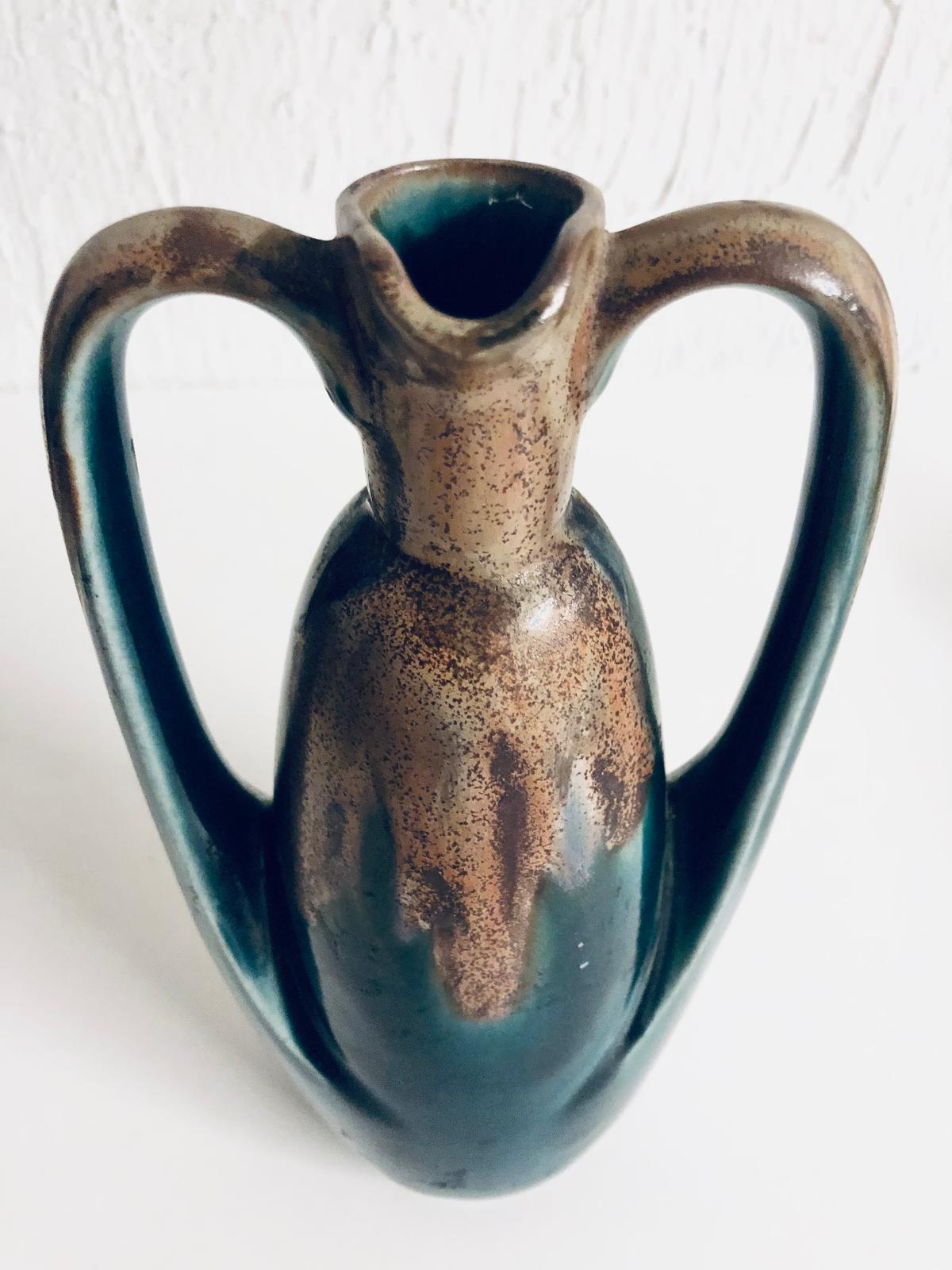 VASE PICHET CERAMIQUE TURQUOISE BRUN