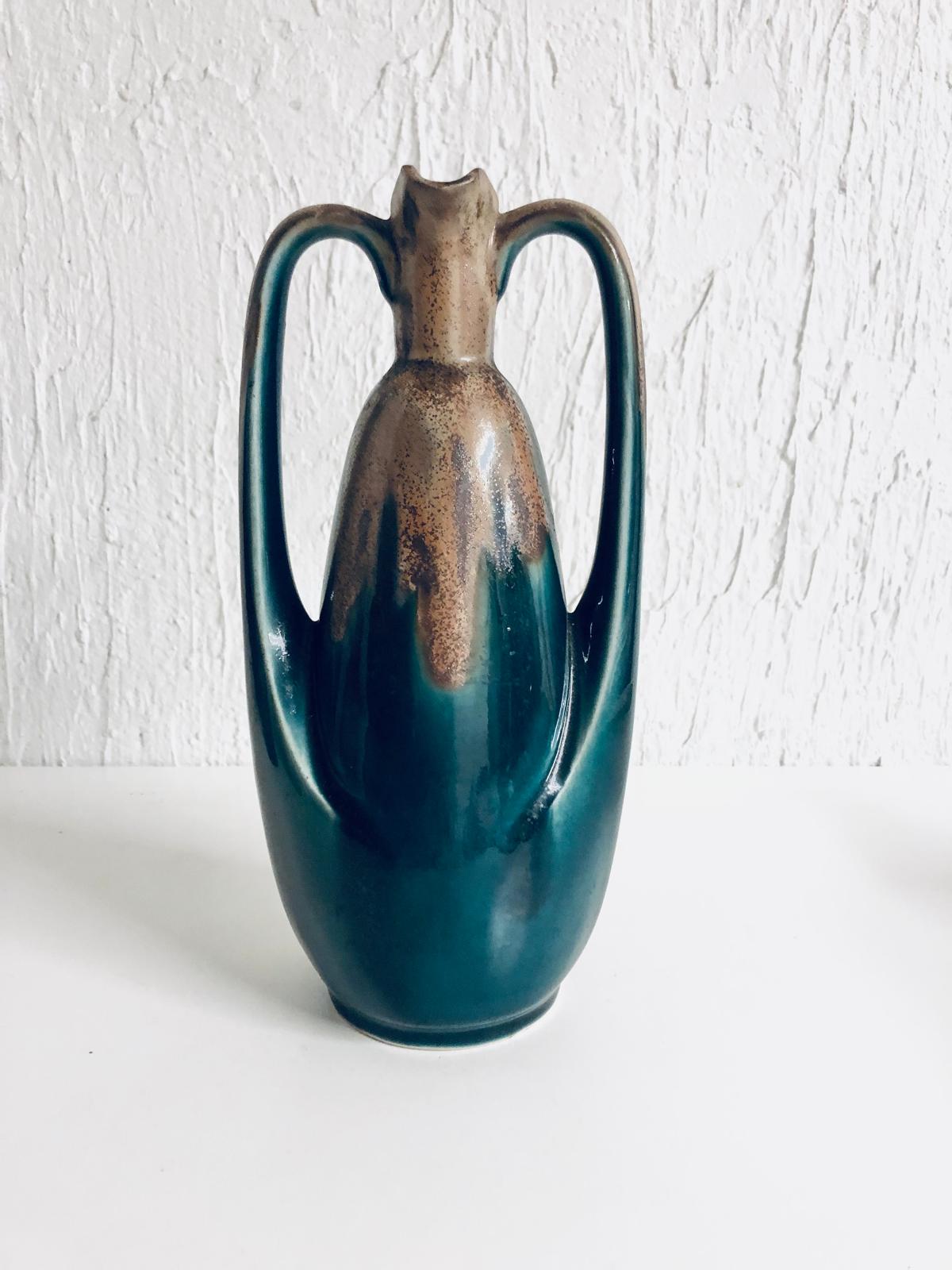 VASE PICHET CERAMIQUE TURQUOISE BRUN