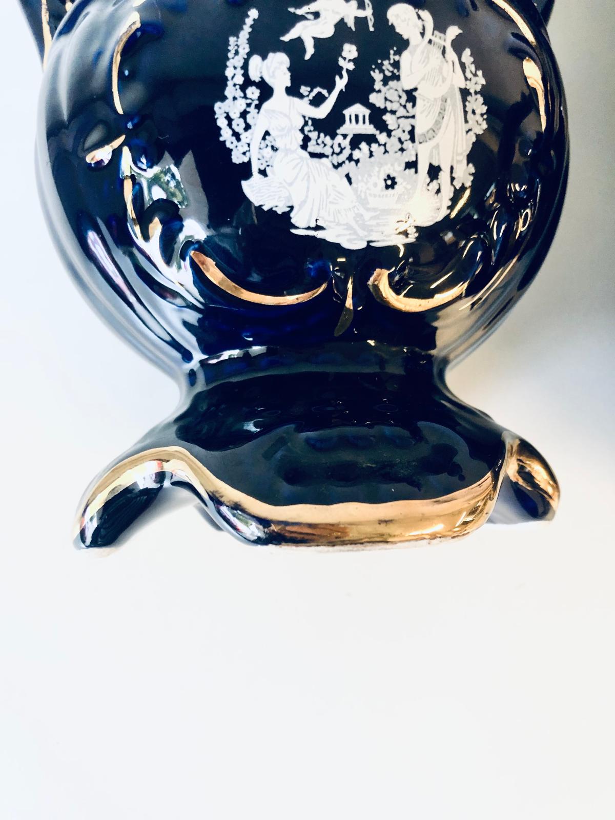 VASE ANCIEN PORCELAINE bleu Colbat Doré Estampillé V