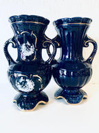 VASE ANCIEN PORCELAINE bleu Colbat Doré Estampillé V