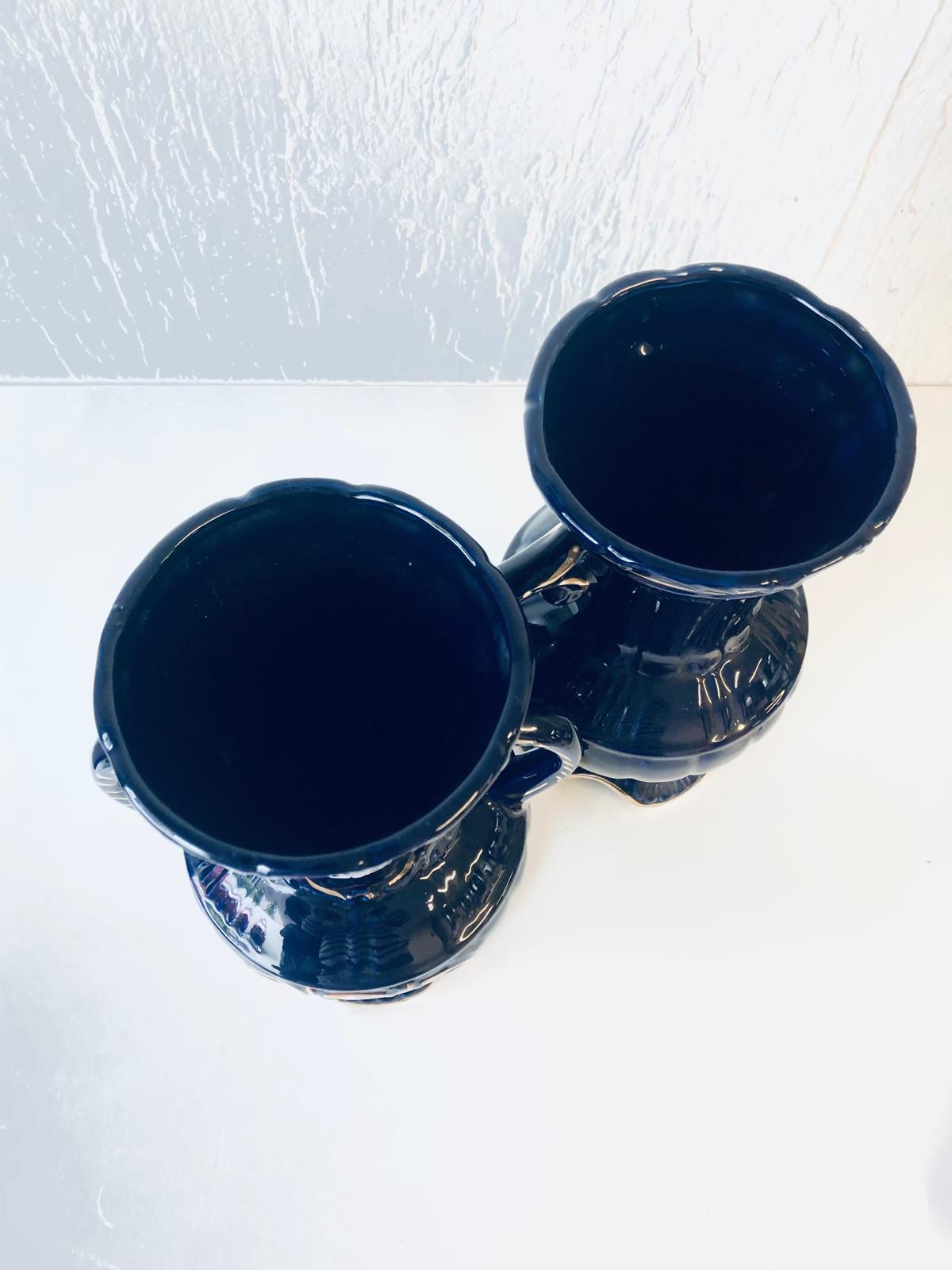 VASE ANCIEN PORCELAINE bleu Colbat Doré Estampillé V